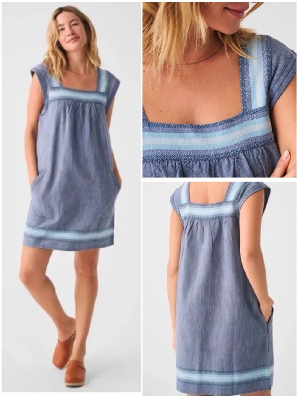 FAHERTY Women’s Size XS Blue Organic Cotton Hailee Cap Sleeve Mini Dress
